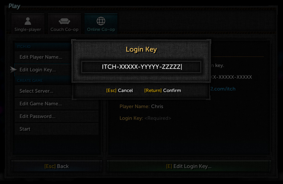 Tallowmere 2 – itch.io online co-op login key prompt